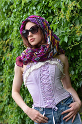 Lilac Lace-Up Corset Top with Boning – Sustainable Vintage Redesign